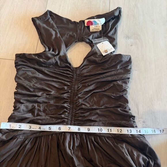 Free people beach brown ruched wide-leg jumpsuit size M - Picture 6 of 12